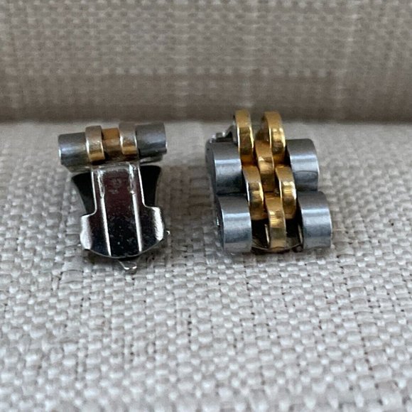 Women Vintage Earrings silver/Gold Tone Band Link Stud Fashion Ear Jewelry - Picture 5 of 8